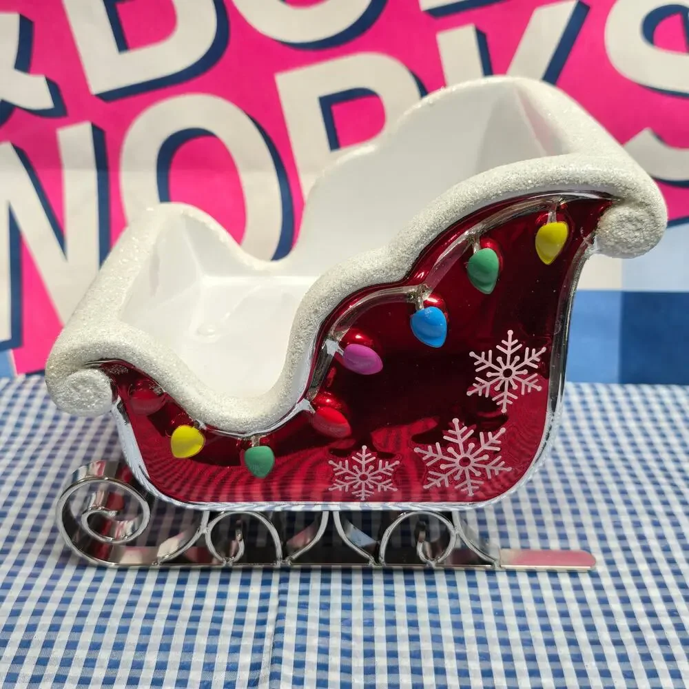 BBW Christmas Santa Sleigh Large 3 Wick Candle Holder Pedestal Holiday Decor